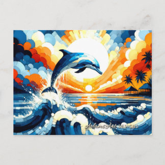 Cartes Pour Fêtes Annuelles Coucher de soleil vibrant sur dauphin