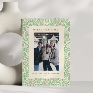 Cartes Pour Fêtes Annuelles Couleur de bordure Damas Christmas Photo Vert saug