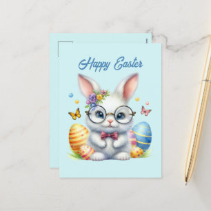 Cartes Pour Fêtes Annuelles Couleur d'eau de Pâques mignonne lapin de Pâques a