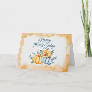 Cartes Pour Fêtes Annuelles Couleur d'eau du citrouille de Thanksgiving bleu