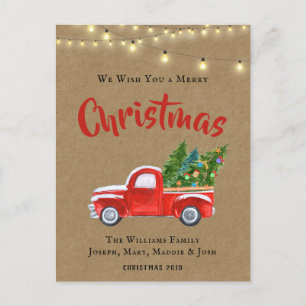 Cartes Pour Fêtes Annuelles COULEUR D'EAU vintage DE CAMION ROUGE NOËL RUSTIQU
