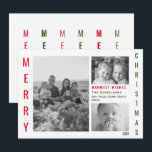 Cartes Pour Fêtes Annuelles Couleur rouge et vert Pop Collage minimaliste<br><div class="desc">Un simple collage photo minimal avec trois photos en noir et blanc avec une pop couleur rouge et verte. Joyeux Noël en rouge et vert dans des cadres de texte vertical les photos dans la typographie minimaliste moderne. Une façon très simple mais élégante d'envoyer vos désirs les plus chauds. Personnalisez...</div>