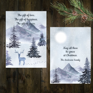 Cartes Pour Fêtes Annuelles Couleurs de l'aquarelle bleue Paysage d'hiver
