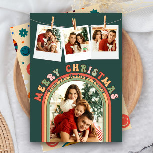 Cartes Pour Fêtes Annuelles Couleurs Rétro Fun 4 Photos Vert Noël
