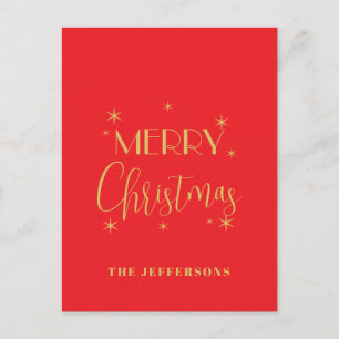 Cartes Pour Fêtes Annuelles Couleurs Rouge & Or Joyeux Noël Nom de Famille