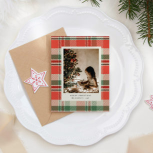 Cartes Pour Fêtes Annuelles Couleurs rouges Plaid Minimaliste Photo Holiday Ca