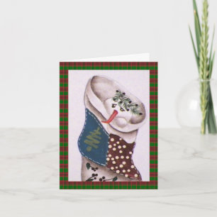 Cartes Pour Fêtes Annuelles Country Folk Snowman en Stocking