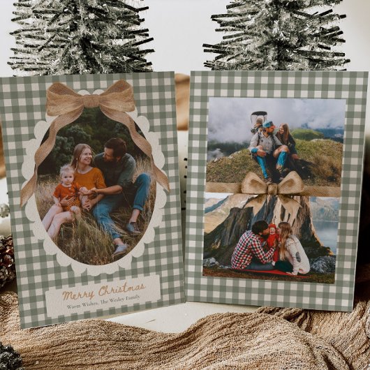 Cartes Pour Fêtes Annuelles Country Gingham Bow Photo Christmas Card