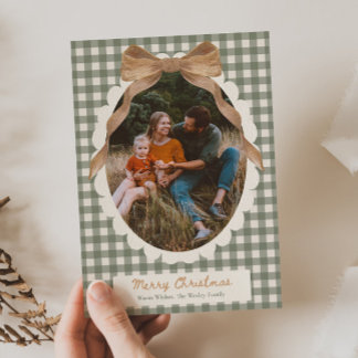Cartes Pour Fêtes Annuelles Country Gingham Bow Photo Christmas Card
