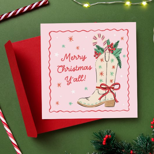 Cartes Pour Fêtes Annuelles Country Merry Christmas Y'all Cowboy Boot