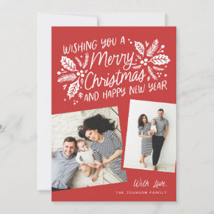 Cartes Pour Fêtes Annuelles Coup d'écran rouge Holly Tilted 2 Photo Noël