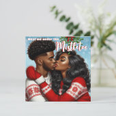 Cartes Pour Fêtes Annuelles Couple Afro-Américain Baiser sous le Gui à Noël (Debout devant)