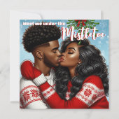Cartes Pour Fêtes Annuelles Couple Afro-Américain Baiser sous le Gui à Noël (Devant)