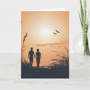 Cartes Pour Fêtes Annuelles Couple amis coucher de soleil