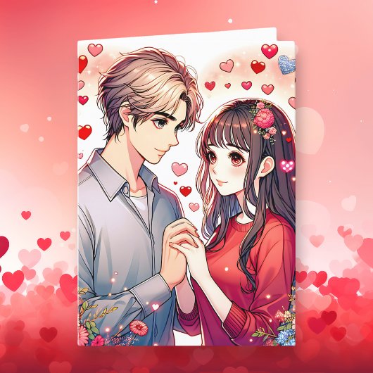 Cartes Pour Fêtes Annuelles Couple Anime Mignon Saint-Valentin Personnalisé