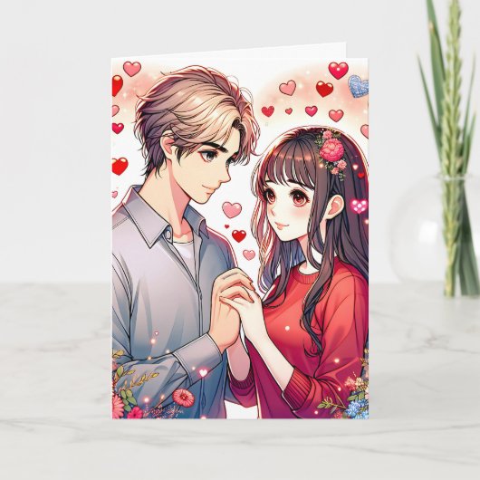Cartes Pour Fêtes Annuelles Couple Anime Mignon Saint-Valentin Personnalisé (Devant)