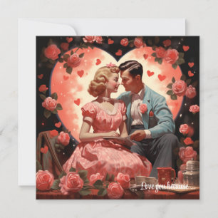 Cartes Pour Fêtes Annuelles Couple d'amour vintage câlins coeurs roses Saint-V