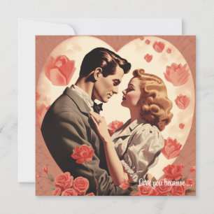 Cartes Pour Fêtes Annuelles Couple d'amoureux vintage embrasse des cœurs rouge