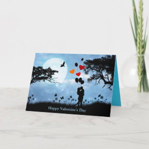 Cartes Pour Fêtes Annuelles Couple de baiser avec des ballons de coeur Valenti
