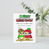 Cartes Pour Fêtes Annuelles Couple de Chouette Festive en câlin Noël (Debout devant)