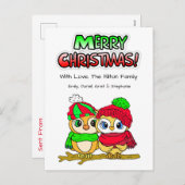 Cartes Pour Fêtes Annuelles Couple de Chouette Festive en câlin Noël (Devant / Derrière)