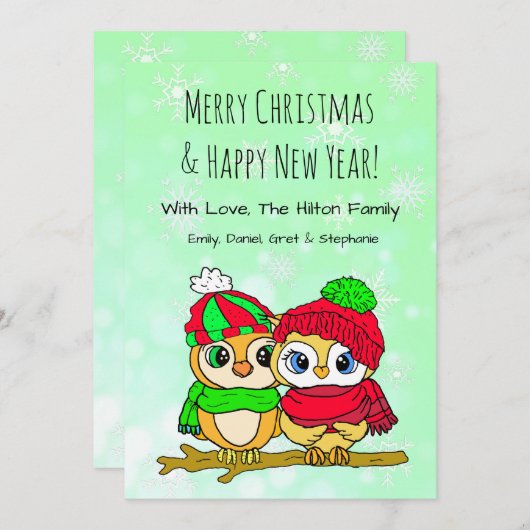 Cartes Pour Fêtes Annuelles Couple de Chouette mignonne sur la branche d'arbre (Devant / Derrière)