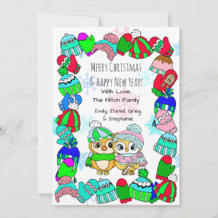 Cartes Pour Fêtes Annuelles Couple de Chouette mignonne sur la branche d'arbre