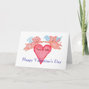 Cartes Pour Fêtes Annuelles Couple de cochon volant avec coeur rouge Valentine