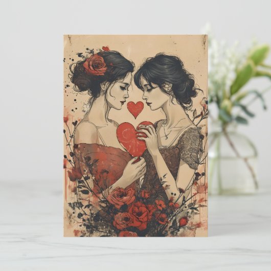Cartes Pour Fêtes Annuelles Couple de femmes Saint-Valentin (Debout devant)