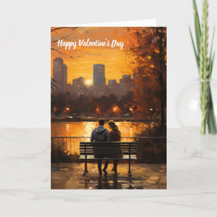 Cartes Pour Fêtes Annuelles Couple de la Saint-Valentin assis sur un banc
