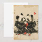 Cartes Pour Fêtes Annuelles Couple de pandas pour la Saint-Valentin (Devant / Derrière)