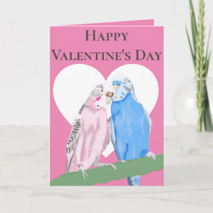 Cartes Pour Fêtes Annuelles Couple de perruches rose et bleu pour la Saint-Val