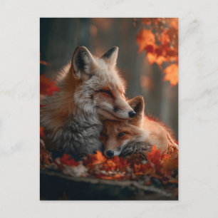 Cartes Pour Fêtes Annuelles Couple de renards roux attendrissant dans les feui