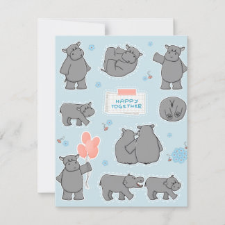 Cartes Pour Fêtes Annuelles Couple d'hippopotames Heureux ensemble