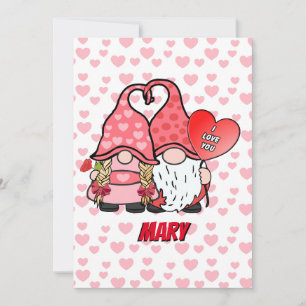 Cartes Pour Fêtes Annuelles Couple Gnome Avec Nom Personnalisé À L'Avant