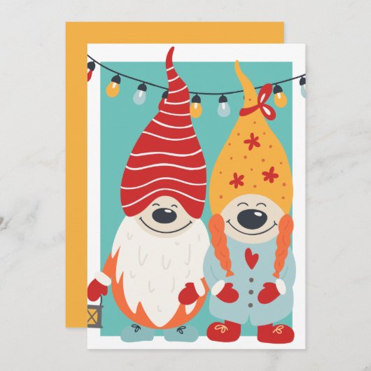 Cartes Pour Fêtes Annuelles Couple Gnome mignon Noël personnalisé (Devant / Derrière)