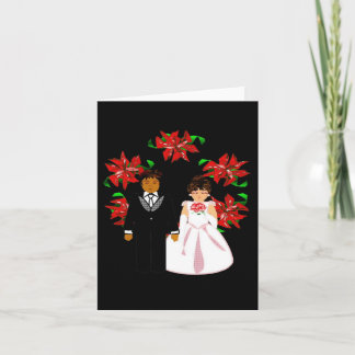 Cartes Pour Fêtes Annuelles Couple Interracial Mariage de Noël avec Couronne I