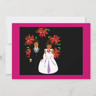 Cartes Pour Fêtes Annuelles Couple Mariage de Noël avec couronne rose noir