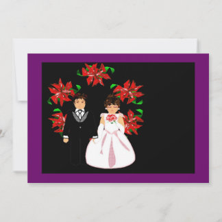 Cartes Pour Fêtes Annuelles Couple Mariage de Noël avec couronne violet rose