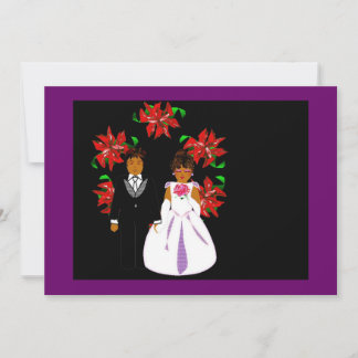 Cartes Pour Fêtes Annuelles Couple Mariage de Noël avec couronne violet rose