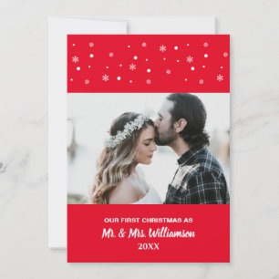 Cartes Pour Fêtes Annuelles Couple Marié Notre Premier Noël Photo Personnalisé