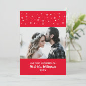 Cartes Pour Fêtes Annuelles Couple Marié Notre Premier Noël Photo Personnalisé (Debout devant)