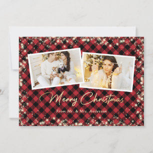 Cartes Pour Fêtes Annuelles Couple marié Rouge Plaid Photo Joyeux Noël