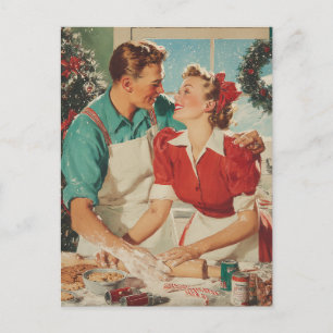 Cartes Pour Fêtes Annuelles Couple rétro de Noël qui cuit l'amour
