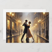 Cartes Pour Fêtes Annuelles Couple romantique dansant sous la pluie (Devant / Derrière)