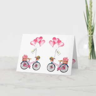 Cartes Pour Fêtes Annuelles Couple Saint-Valentin Rose Bleu Vélo Ballon Cœur A