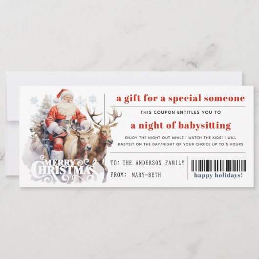 Cartes Pour Fêtes Annuelles Coupon cadeau de Noël père Noël Sleigh Reindeer (Devant)