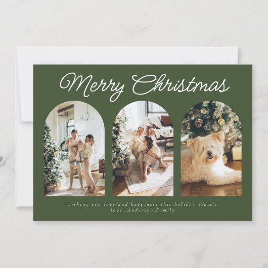 Cartes Pour Fêtes Annuelles Courbe à trois arches moderne photo Noël vert (Devant)