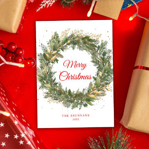 Cartes Pour Fêtes Annuelles Courbe botanique verte rouge de Noël