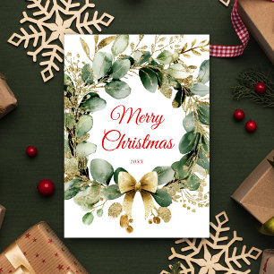 Cartes Pour Fêtes Annuelles Courbe de Noël Eucalyptus Vert Élégant